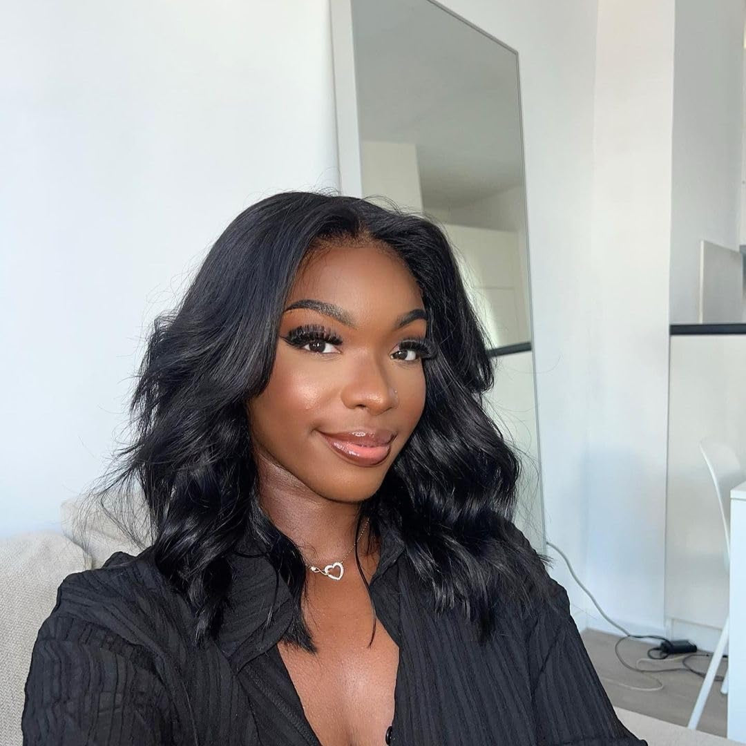 5X5 Closure Bob Wig Human Hair Body Short Bob Wig Wear and Go Glueless Wigs Transparent Lace Wig Pre Plucked for Women 150% Density Brazilian Virgin Bob Wig (5X5 Natural Color, 14 Inch)