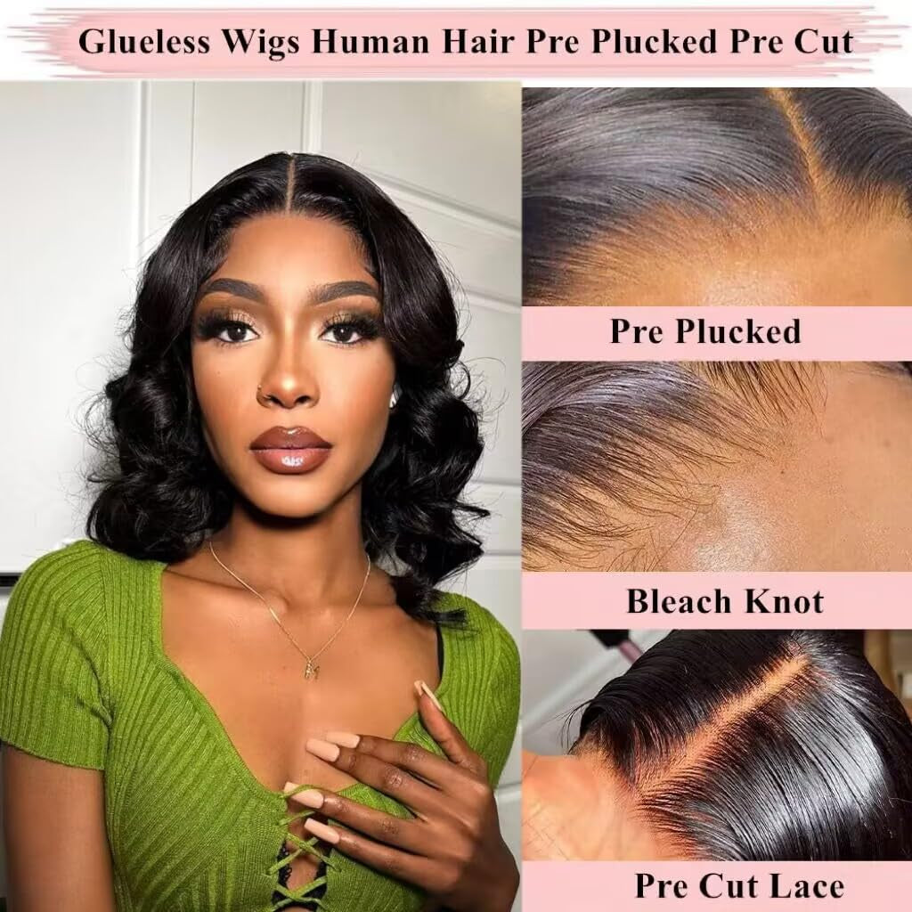5X5 Closure Bob Wig Human Hair Body Short Bob Wig Wear and Go Glueless Wigs Transparent Lace Wig Pre Plucked for Women 150% Density Brazilian Virgin Bob Wig (5X5 Natural Color, 14 Inch)