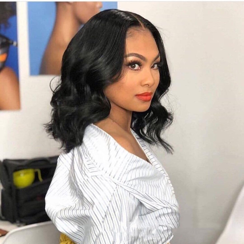 5X5 Closure Bob Wig Human Hair Body Short Bob Wig Wear and Go Glueless Wigs Transparent Lace Wig Pre Plucked for Women 150% Density Brazilian Virgin Bob Wig (5X5 Natural Color, 14 Inch)