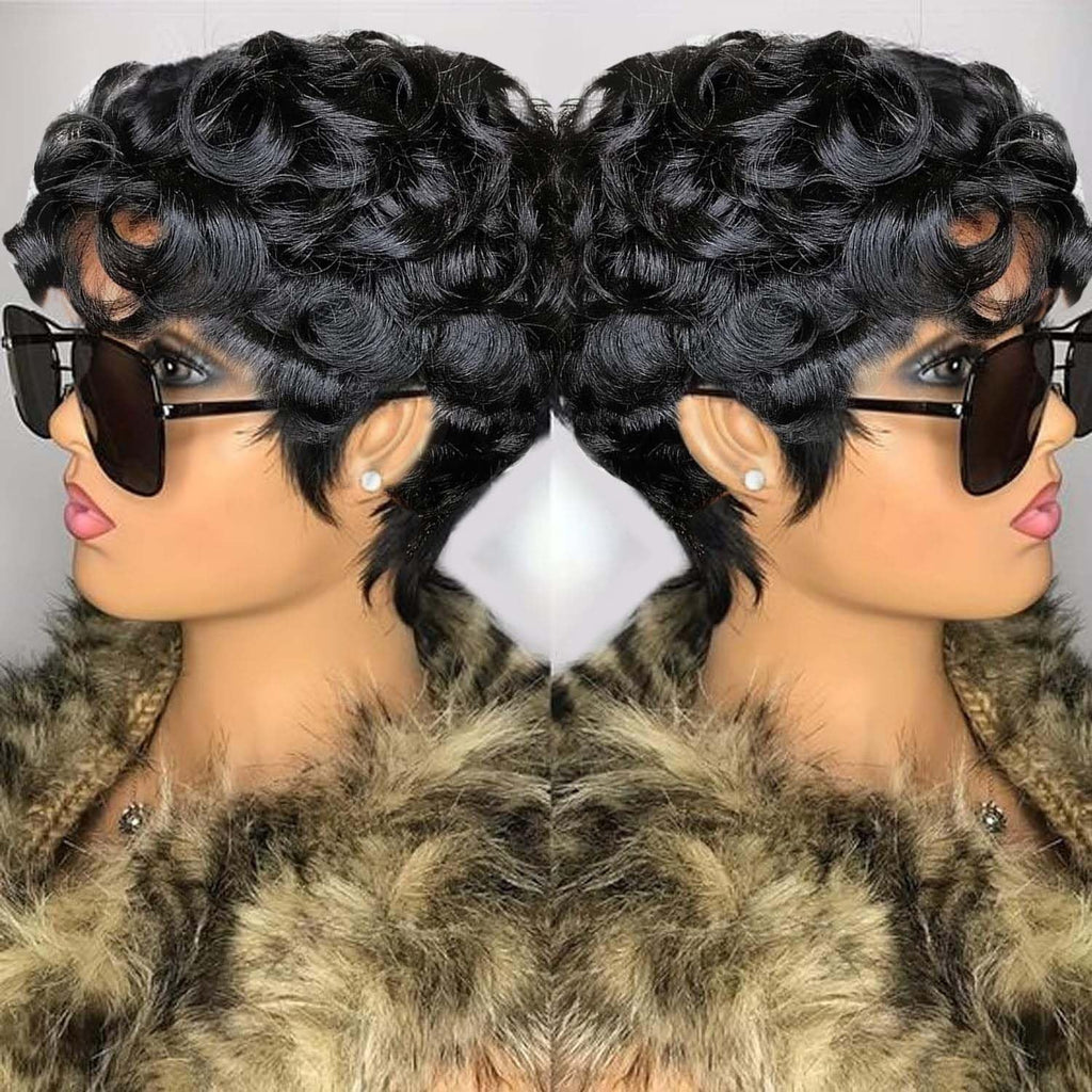 Flandi Human Hair Short Pixie Cut Wigs for Black Women, Glueless, Pre-Plucked...