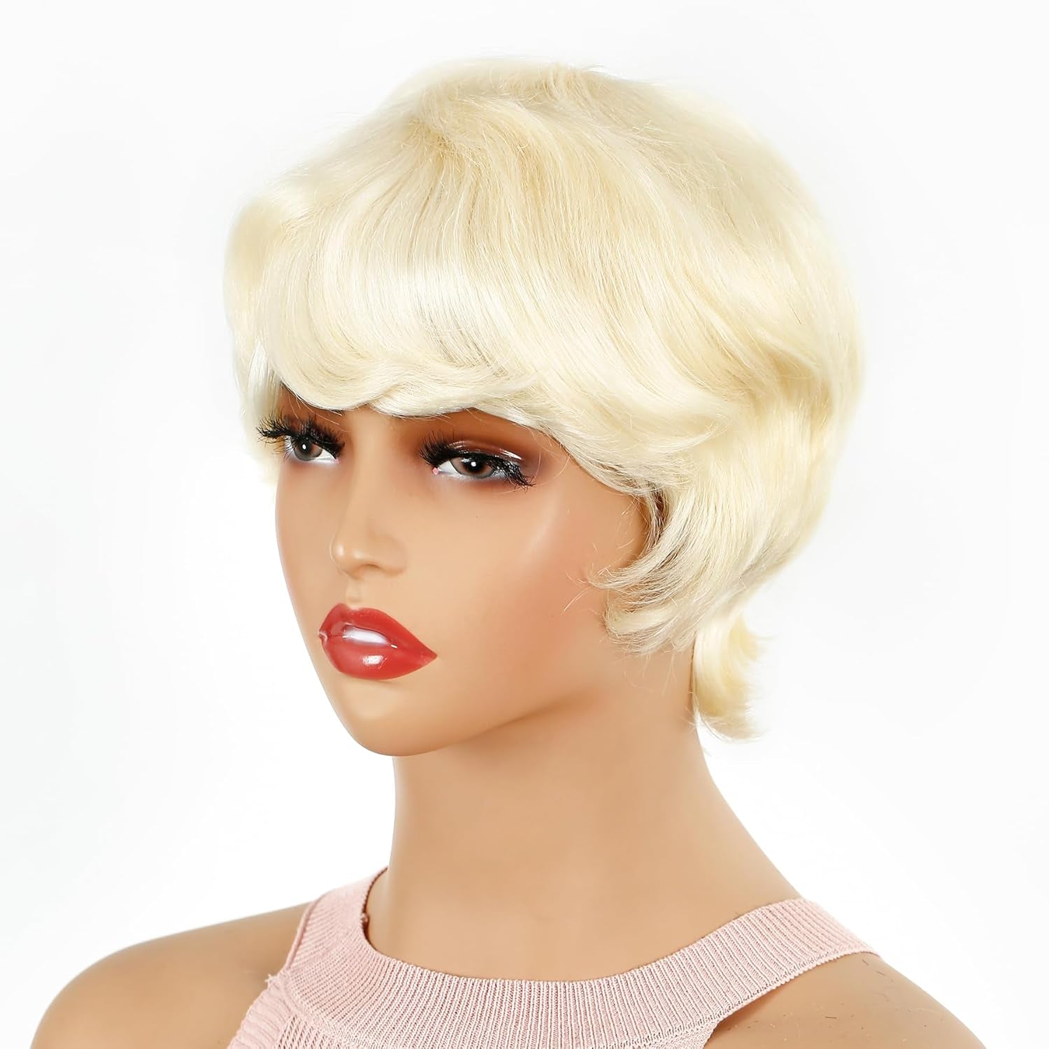 Human Hair Pixie Cut Wigs for Black Women with Bangs Human Hair Wigs for Black Women with Natural Color Glueless Wigs Human Hair Layered Short Bob Wig Human Hair (Blonde)