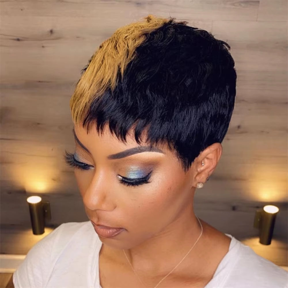 Pixie Cut Wig for Black Women Full Machine Made Wigs Short Layered Human Hair Wigs Pixie Cut Wigs Brazilian Remy Hair Wigs 1B30