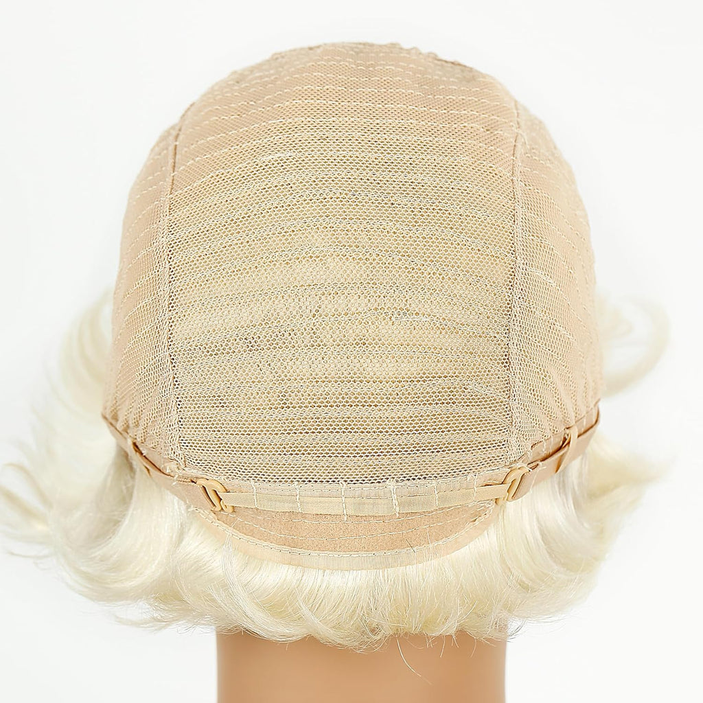 Human Hair Pixie Cut Wigs for Black Women with Bangs Human Hair Wigs for Black Women with Natural Color Glueless Wigs Human Hair Layered Short Bob Wig Human Hair (Blonde)