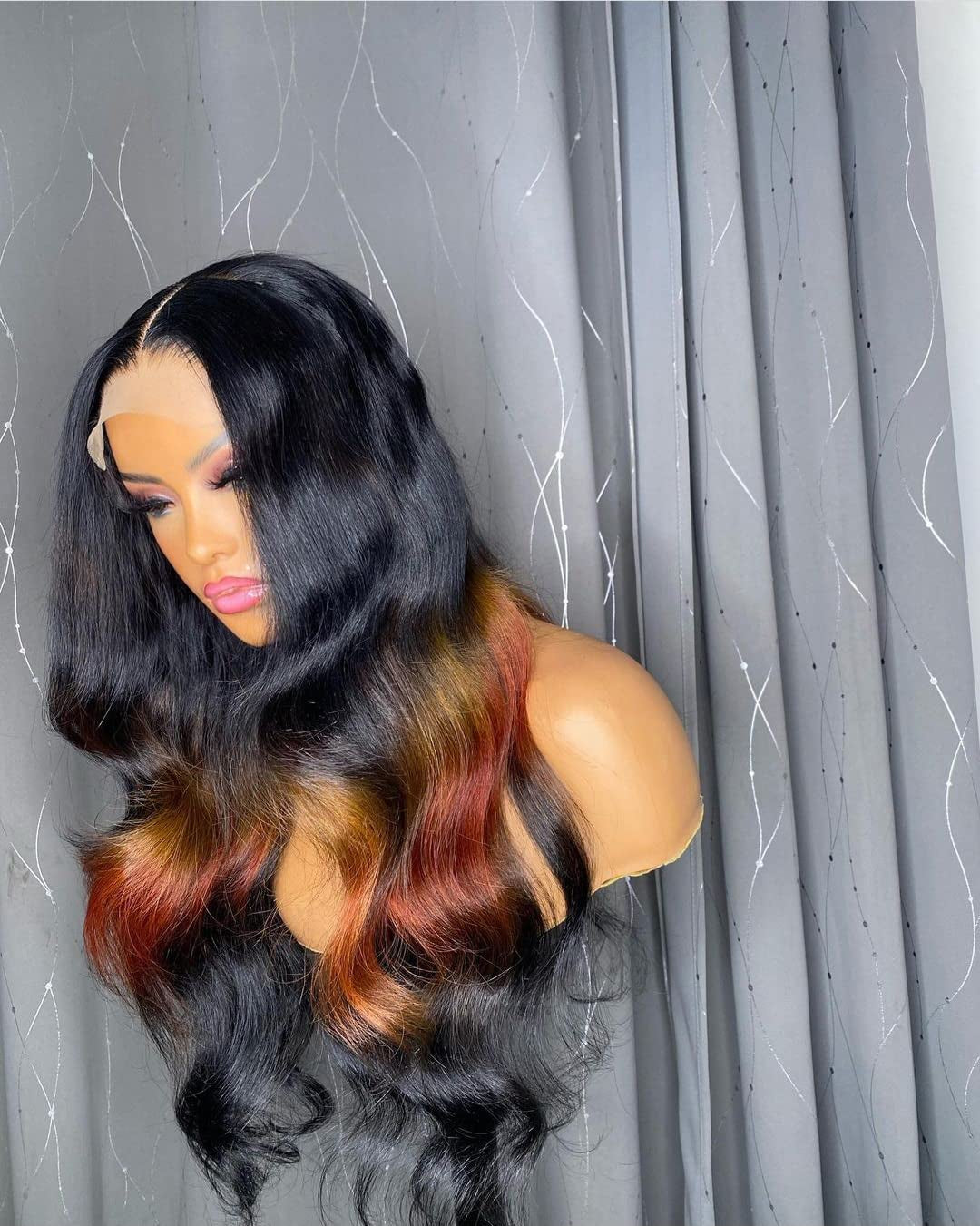 150% Density Ombre Orange Ginger Human Hair Wig 13X4 Lace Front Wigs Human Hair Colored Wig, Rainbow Lace Front Wigs Body Wave Transparent Lace Front Wigs(24 Inch,Ombre Orange Ginger)