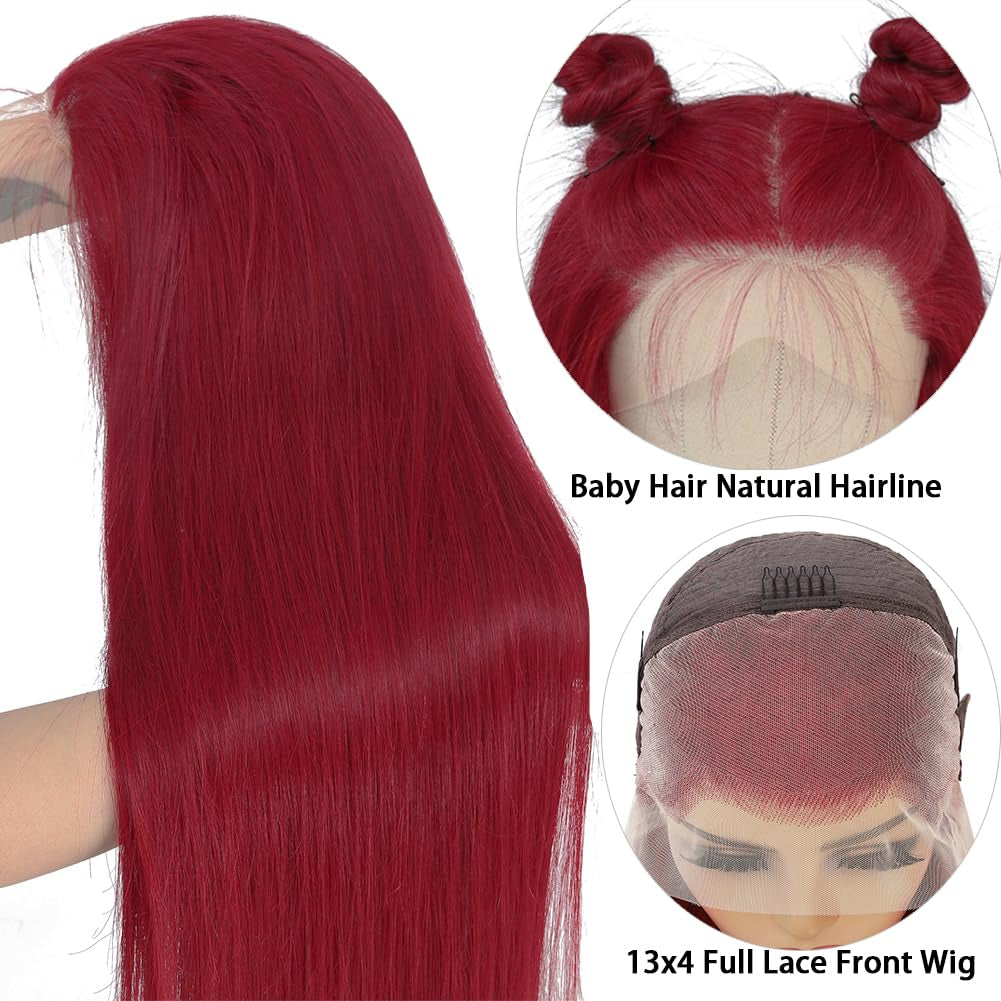 99J Lace Front Wigs Human Hair 180 Density HD Transparent Lace Human Hair Wig 13X4 Straight Human Hair Wigs with Baby Hair Virgin Human Hair Pre Plucked Natural Hairline (20Inch, Burgundy)