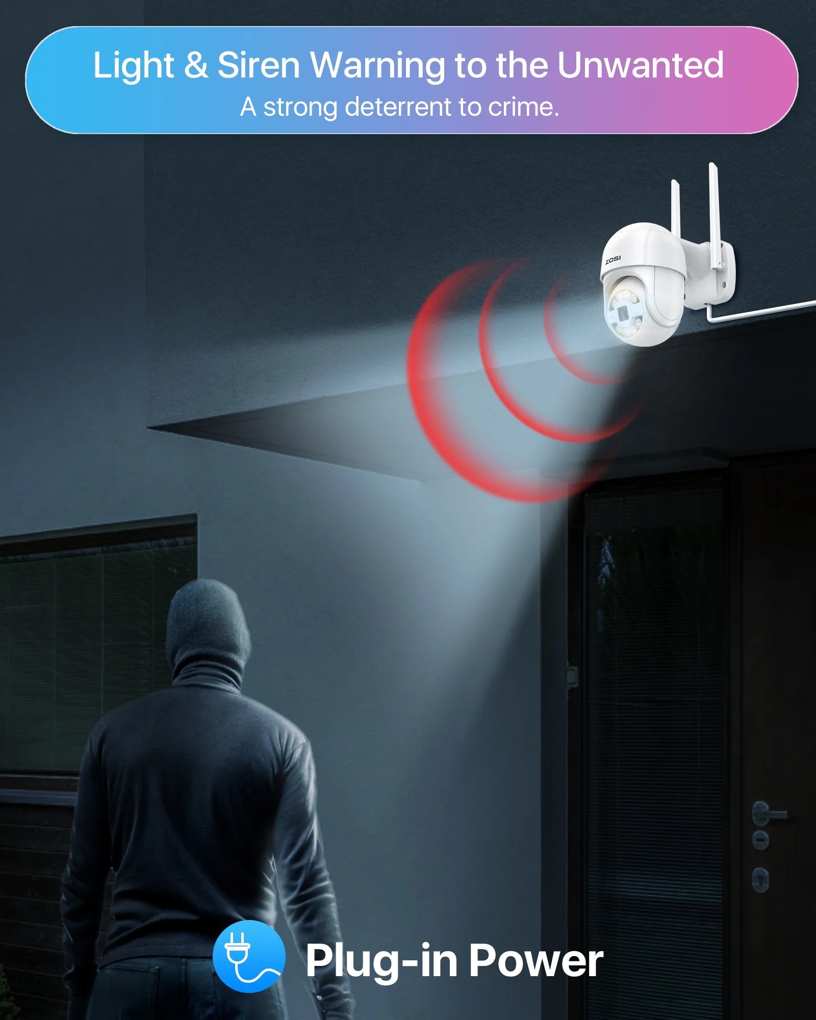 Security Camera Wifi,  3MP PTZ Wifi Security Camera with Audio, 360° View, Spotlight & Siren, Color Night Vision, Outdoor Security Camera