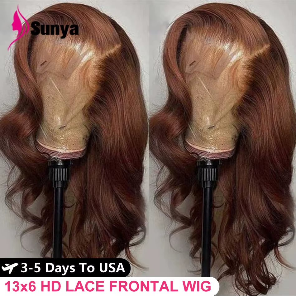 Chocolate Brown 13X6 HD Lace Front Human Hair Wigs for Women Brazilian Body Wave 4X4 13X4 Full Lace Frontal Wigs 100% Human Hair