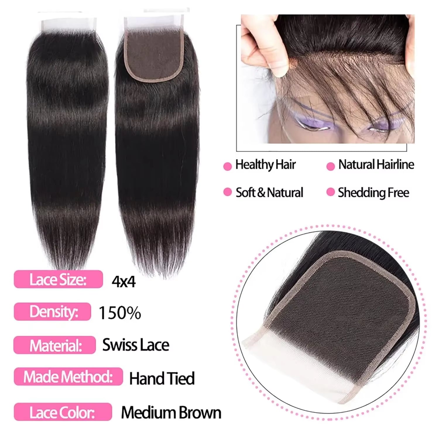 12A Malaysian Straight Bundles with Closure 3 Bundles with Closure Unprocessed Virgin Short Bob Tissage Bouclé Cheveux Humain