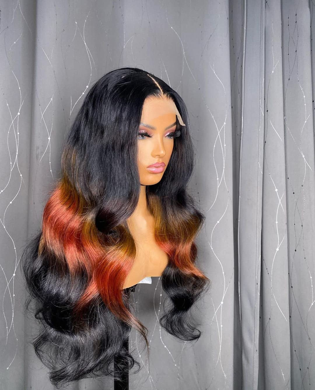 150% Density Ombre Orange Ginger Human Hair Wig 13X4 Lace Front Wigs Human Hair Colored Wig, Rainbow Lace Front Wigs Body Wave Transparent Lace Front Wigs(24 Inch,Ombre Orange Ginger)