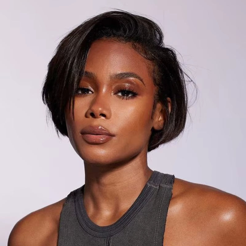 Short Human Hair Wigs Pixie Cut Straight Remy Brazilian Transparent Straight Bob Human Hair Wigs for Black Women