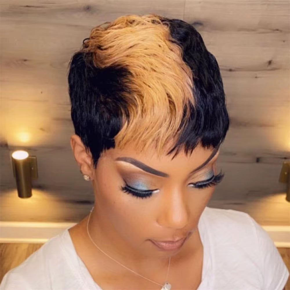 Pixie Cut Wig for Black Women Full Machine Made Wigs Short Layered Human Hair Wigs Pixie Cut Wigs Brazilian Remy Hair Wigs 1B30