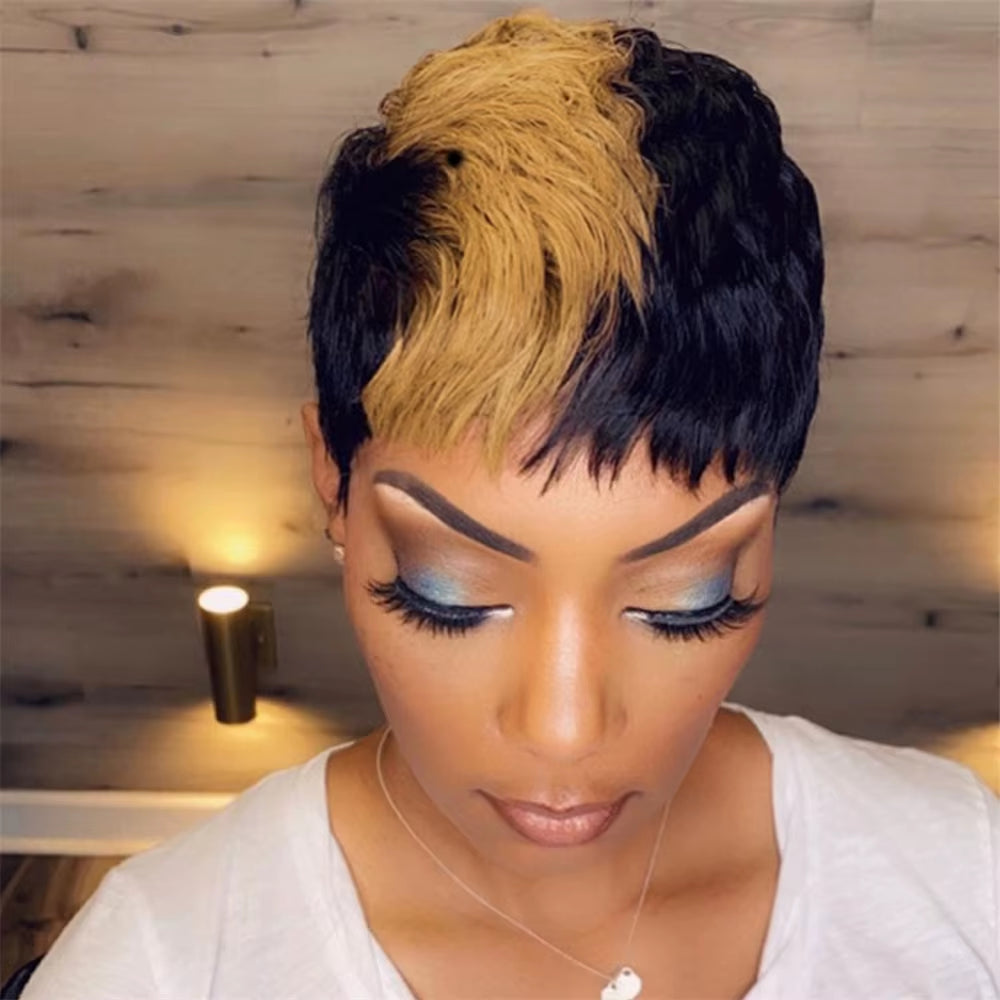 Pixie Cut Wig for Black Women Full Machine Made Wigs Short Layered Human Hair Wigs Pixie Cut Wigs Brazilian Remy Hair Wigs 1B30