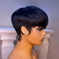 Short Straight Bob Wig Pixie Cut Wig Human Hair for Black Women with Bangs Brazilian Virgin Hair Full Machine Cheap Wig Black