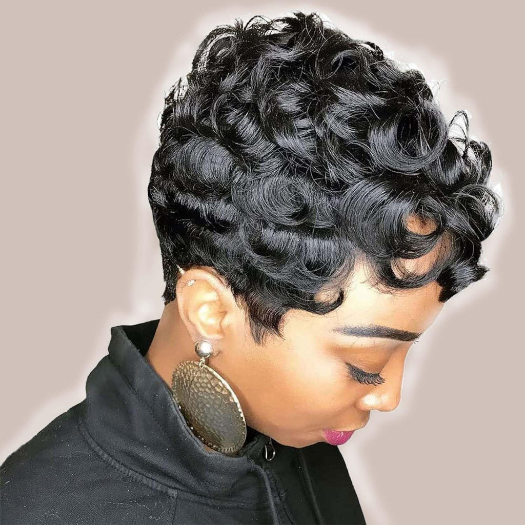 Flandi Human Hair Short Pixie Cut Wigs for Black Women, Glueless, Pre-Plucked...