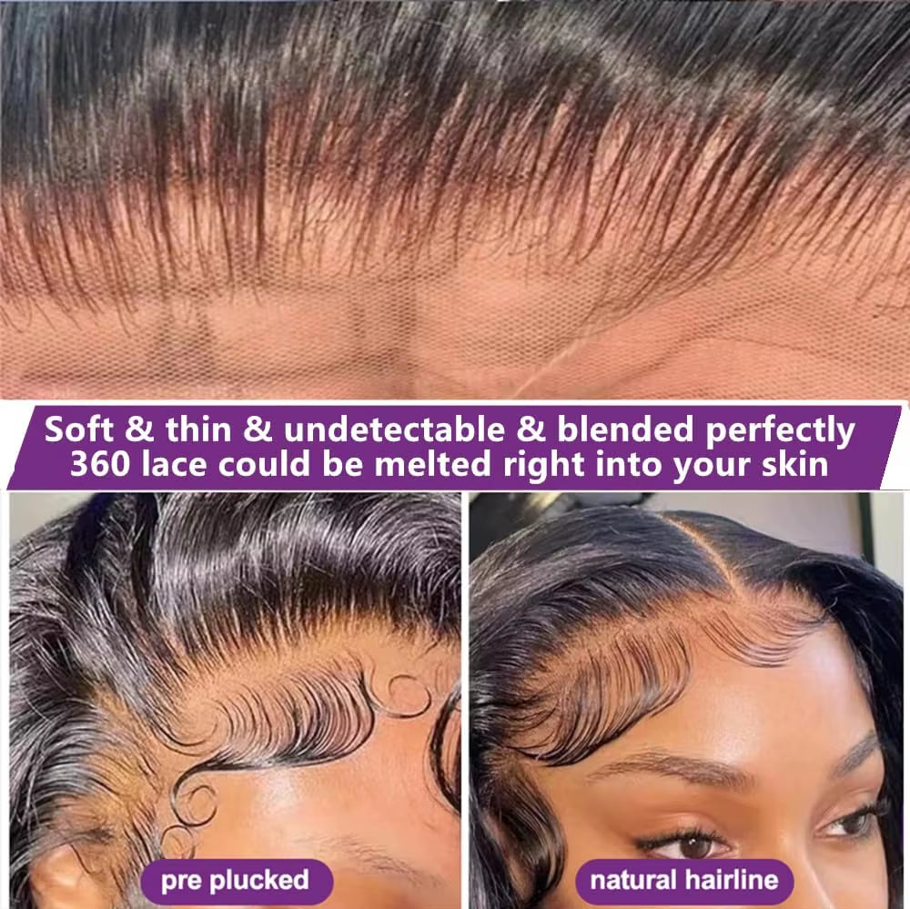 200% Density 360 Full Lace Frontal Wig Human Hair with Drawstring Nature Black Body Wave Human Hair Wig Hidden Strap Pre Plucked