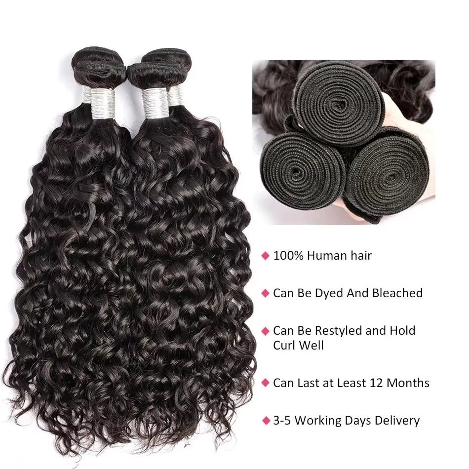 100% Unprocessed Malaysian Remy Human Hair Weave Extensions Curly Deep Wave Hair Bundles Cheveux Humain 12A Water Wave Bundles