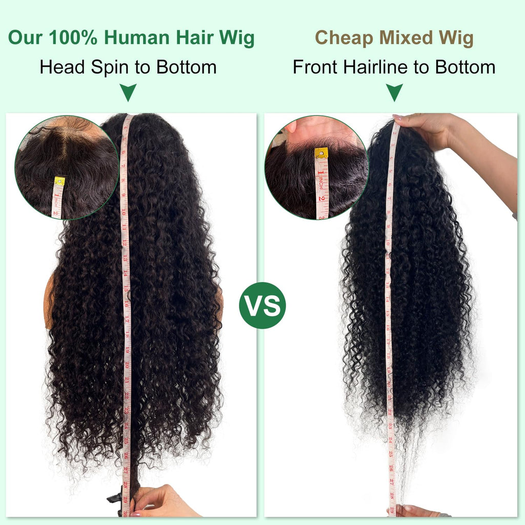 13X6 Deep Wave Lace Front Wigs Human Hair 200% Density 24 Inch Curly Human Hair Wig for Women Natural Black HD Transparent Lace Glueless Frontal Wigs Pre Plucked Natural Color