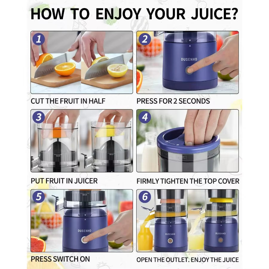 Citrus Juicer Machines Rechargeable - Portable Juicer with USB and Cleaning Brush for Orange, Lemon, Grapefruit