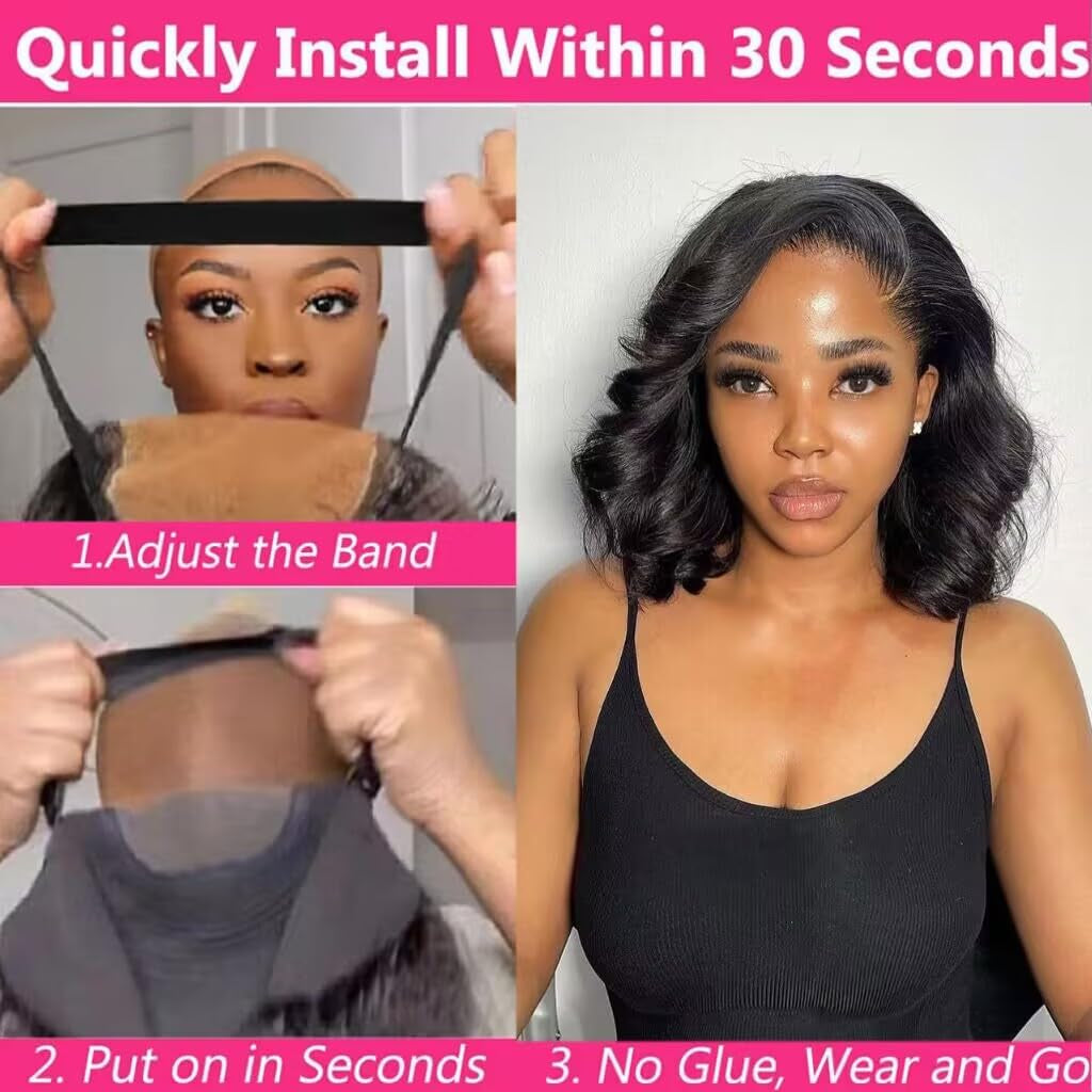 5X5 Closure Bob Wig Human Hair Body Short Bob Wig Wear and Go Glueless Wigs Transparent Lace Wig Pre Plucked for Women 150% Density Brazilian Virgin Bob Wig (5X5 Natural Color, 14 Inch)