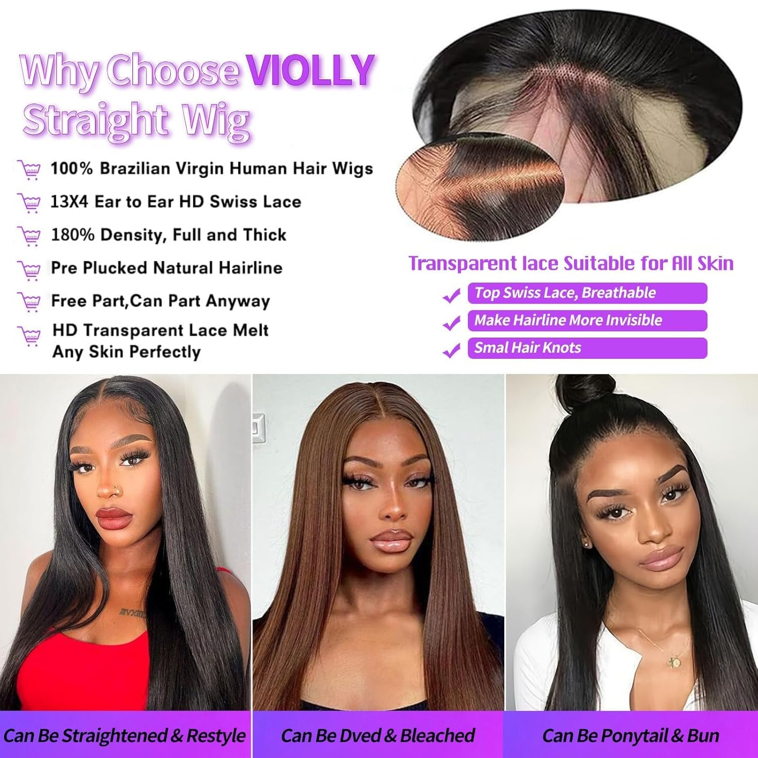 28 Inch 13X4 Lace Front Wigs Human Hair Straight HD Transparent Wigs for Women 180 Density Straight Lace Frontal Human Hair Wigs Pre Plcked with Baby Hair Natural Black