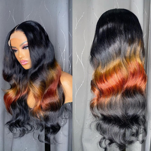 150% Density Ombre Orange Ginger Human Hair Wig 13X4 Lace Front Wigs Human Hair Colored Wig, Rainbow Lace Front Wigs Body Wave Transparent Lace Front Wigs(24 Inch,Ombre Orange Ginger)