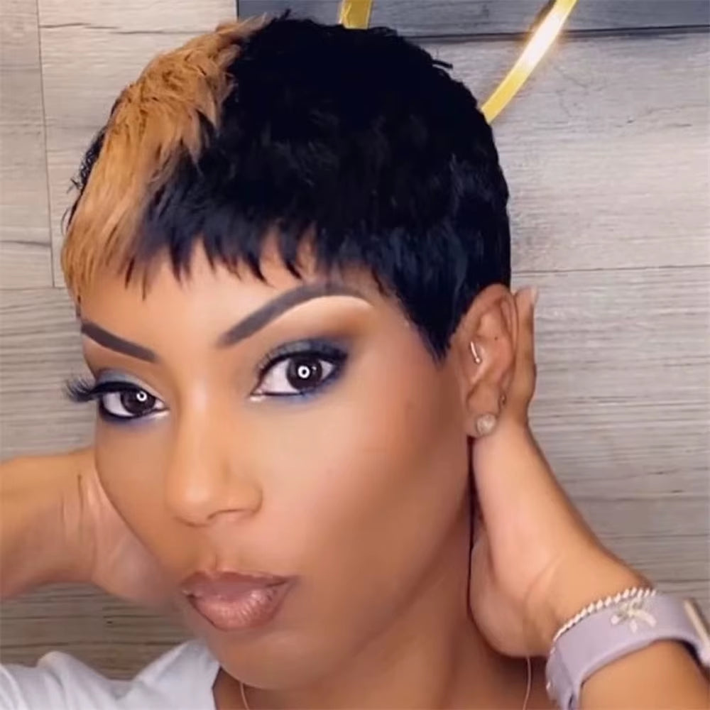 Pixie Cut Wig for Black Women Full Machine Made Wigs Short Layered Human Hair Wigs Pixie Cut Wigs Brazilian Remy Hair Wigs 1B30