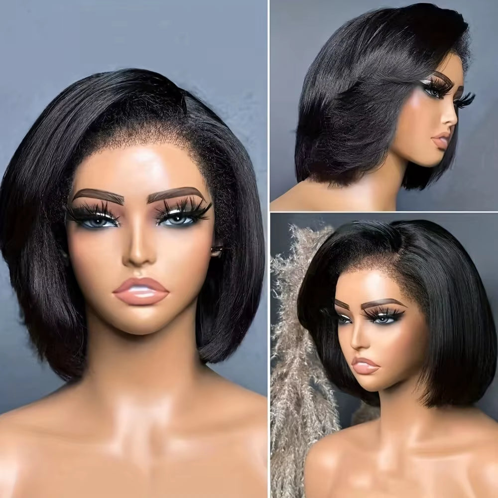 Kinky Straight 13X4 HD Lace Front Human Hair Wigs for Women Glueless Transparent Brazilian Coarse Yaki Remy Lace Frontal Wigs La