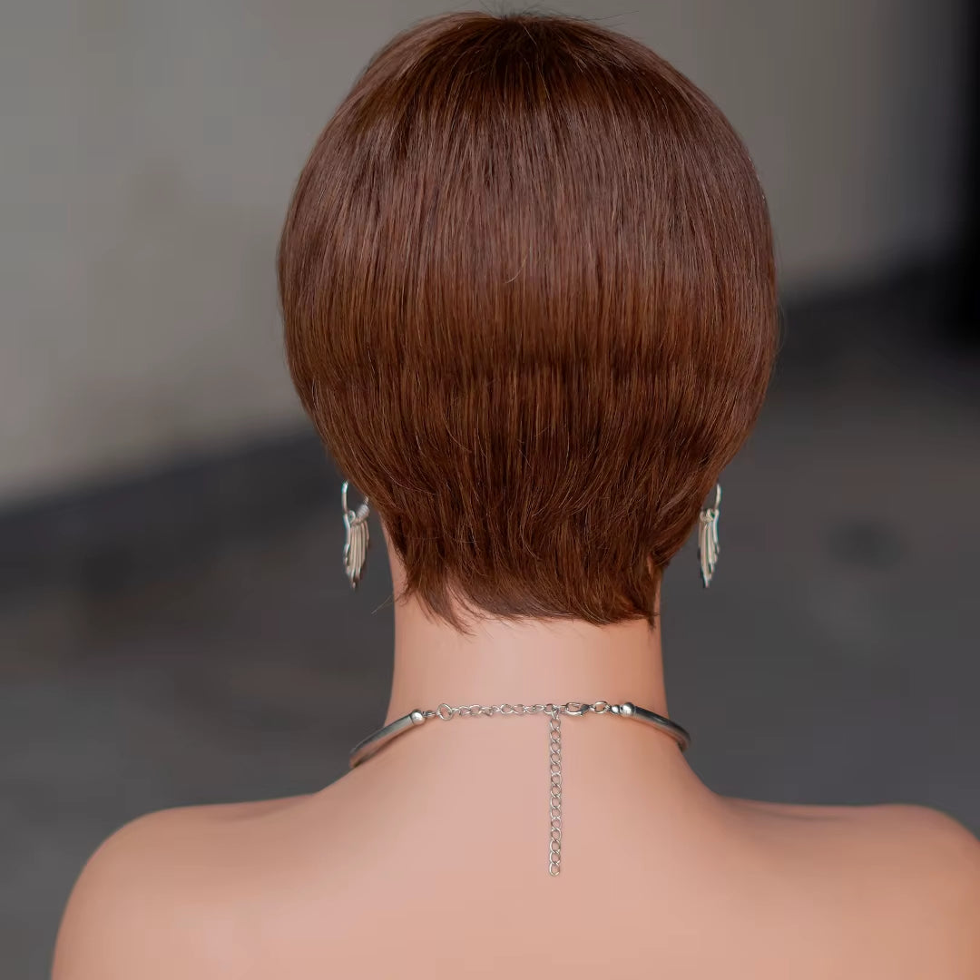 Short Brown Wig Chocolate Brown Human Hair Wigs Short Pixie Cut Wigs with Bangs Cheap Full Machine Brazlian Hair Wigs on Sale