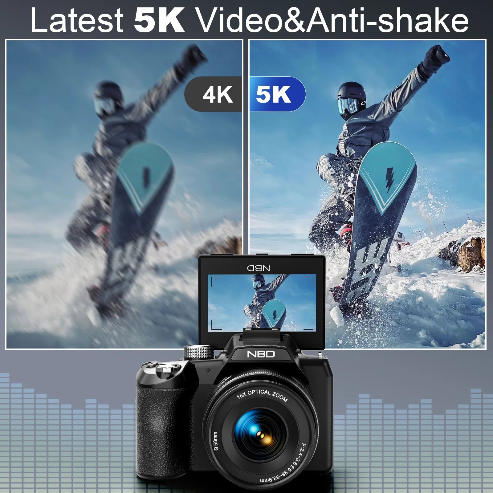 Digital Camera 5K 64MP 16X Optical Zoom Camera for Photography with 32GB TF Card