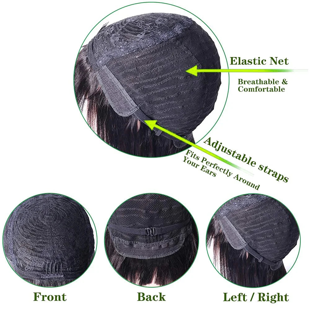 Silky Bone Straight Human Hair Wigs with Bangs None Lace Front Wigs for Women 180% Density Unprocessed Brazilian Virgin Human Hair Wigs Machine Made Glueless Wigs 16Inch