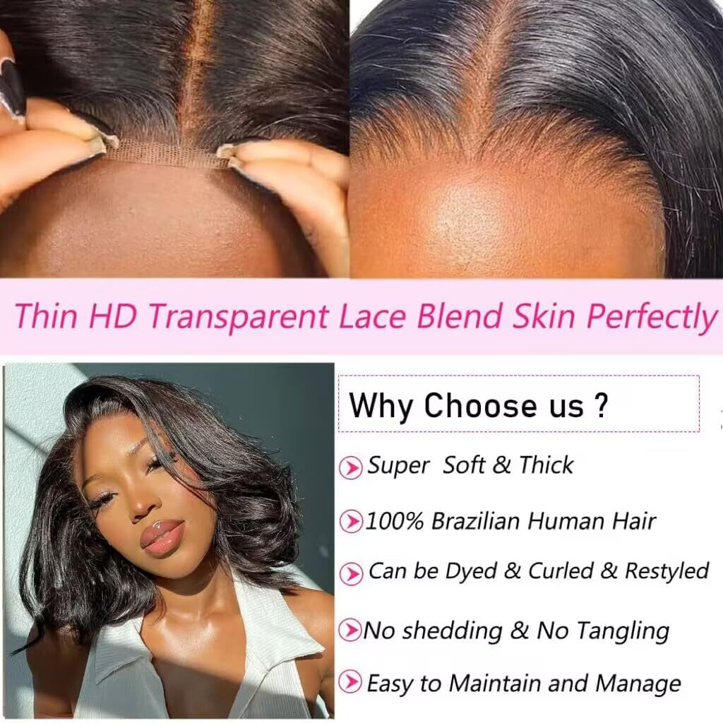 5X5 Closure Bob Wig Human Hair Body Short Bob Wig Wear and Go Glueless Wigs Transparent Lace Wig Pre Plucked for Women 150% Density Brazilian Virgin Bob Wig (5X5 Natural Color, 14 Inch)