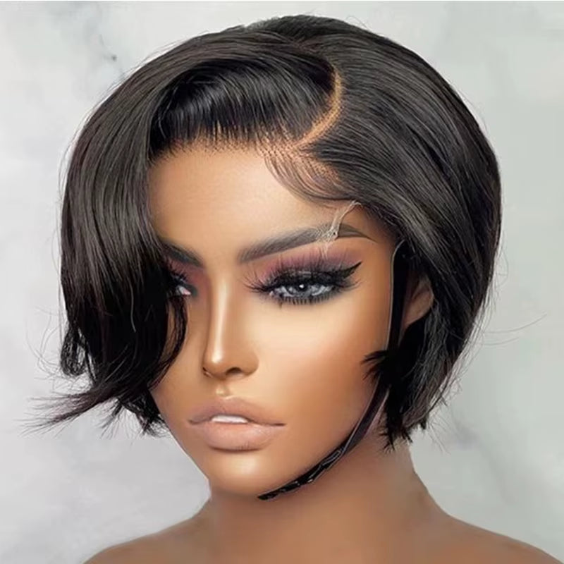 Short Human Hair Wigs Pixie Cut Straight Remy Brazilian Transparent Straight Bob Human Hair Wigs for Black Women