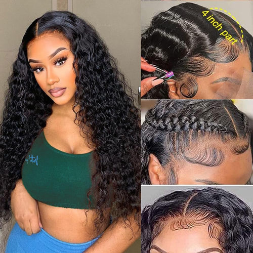 13X4 Lace Front Wigs HD Lace Wig Water Wave Long Curly Wig Glueless Pre Plucked with Baby Hair 24Inch