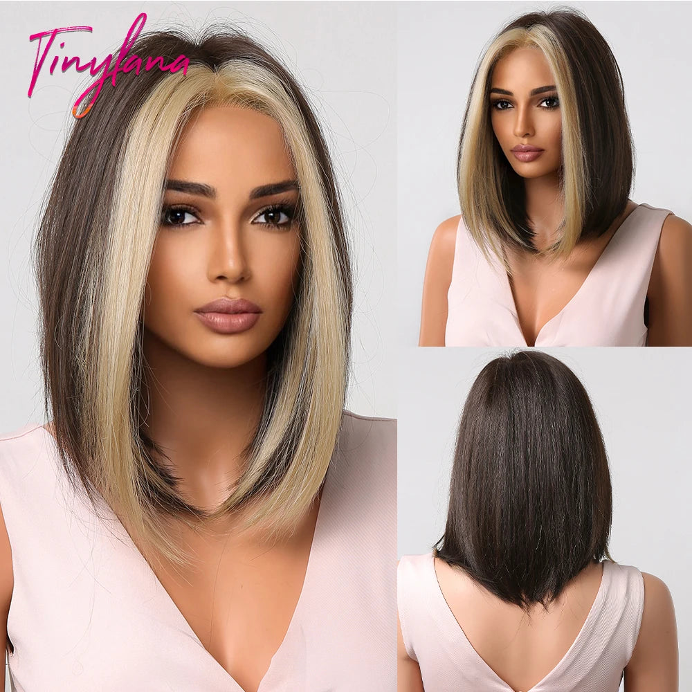 White Blonde Gray Synthetic Wigs with Bangs Short Straight Bob Hair Wig for Women Cosplay Daily Natural Hair Heat Resistant