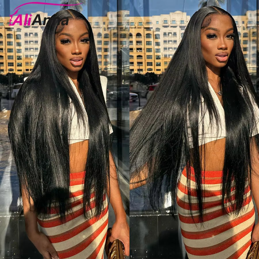 360 Full Lace Wig Human Hair Pre Plucked 13X6 Transparent Lace Front Wig 34 36 Inch Bone Straight Human Hair Wigs for Women