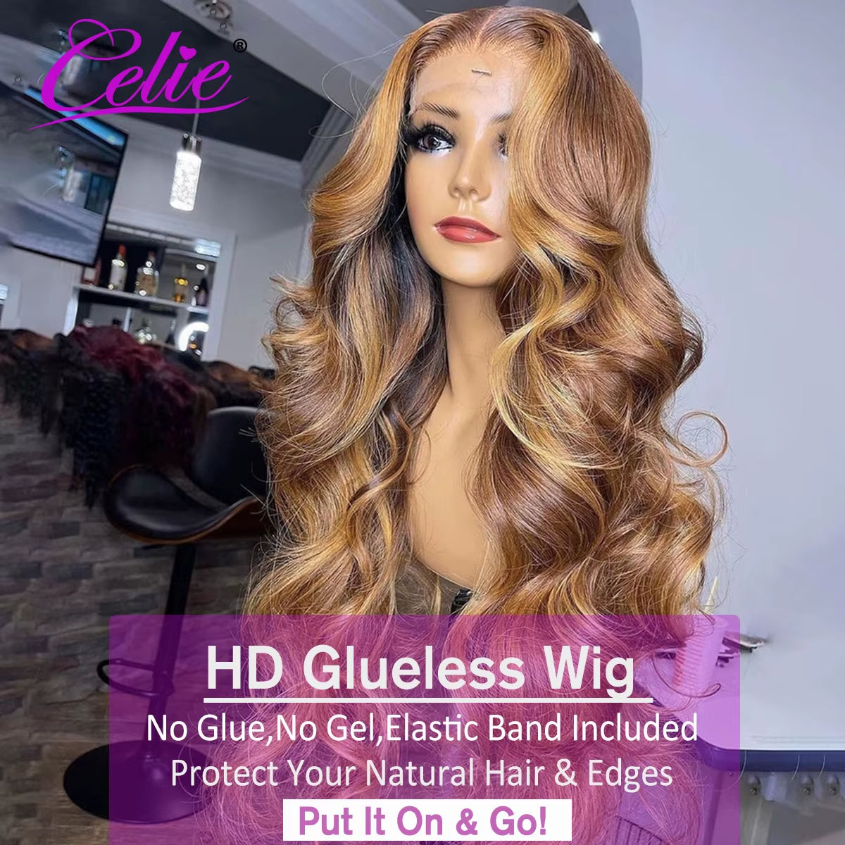 Glueless Highlight Wig Human Hair Body Wave HD Transparent Ombre Colored Human Hair Wigs 4 27 Honey Blonde Lace Front Wig