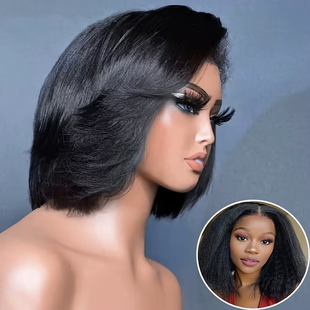 Kinky Straight 13X4 HD Lace Front Human Hair Wigs for Women Glueless Transparent Brazilian Coarse Yaki Remy Lace Frontal Wigs La