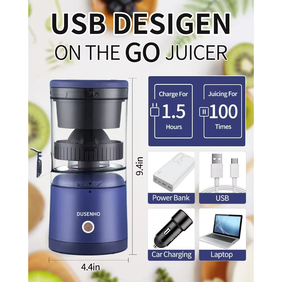 Citrus Juicer Machines Rechargeable - Portable Juicer with USB and Cleaning Brush for Orange, Lemon, Grapefruit