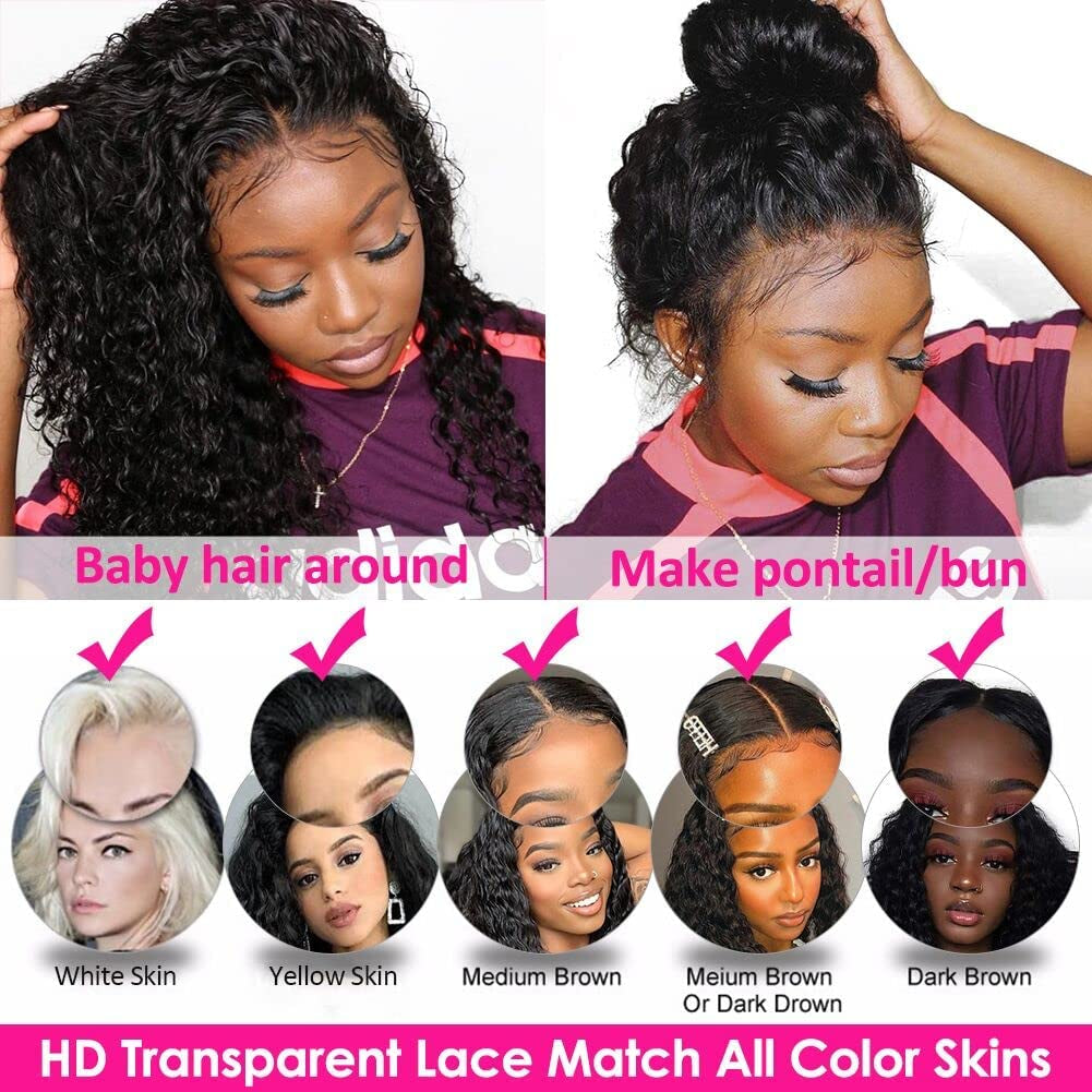 13X4 Lace Front Wigs HD Lace Wig Water Wave Long Curly Wig Glueless Pre Plucked with Baby Hair 24Inch