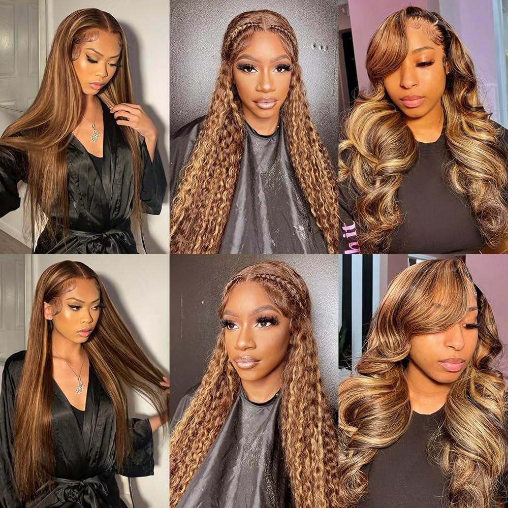 Honey Blonde 13X4 HD Lace Front Wig Human Hair Highlight Straight Lace Frontal Wigs Human Hair Pre Plucked 20 Inch 180 Density Ombre Wigs for Women P4/27 Colored Glueless Wig with Baby Hair