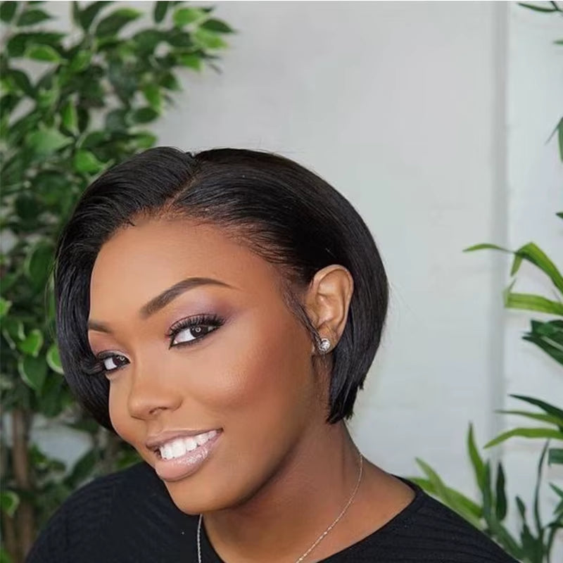 Short Human Hair Wigs Pixie Cut Straight Remy Brazilian Transparent Straight Bob Human Hair Wigs for Black Women