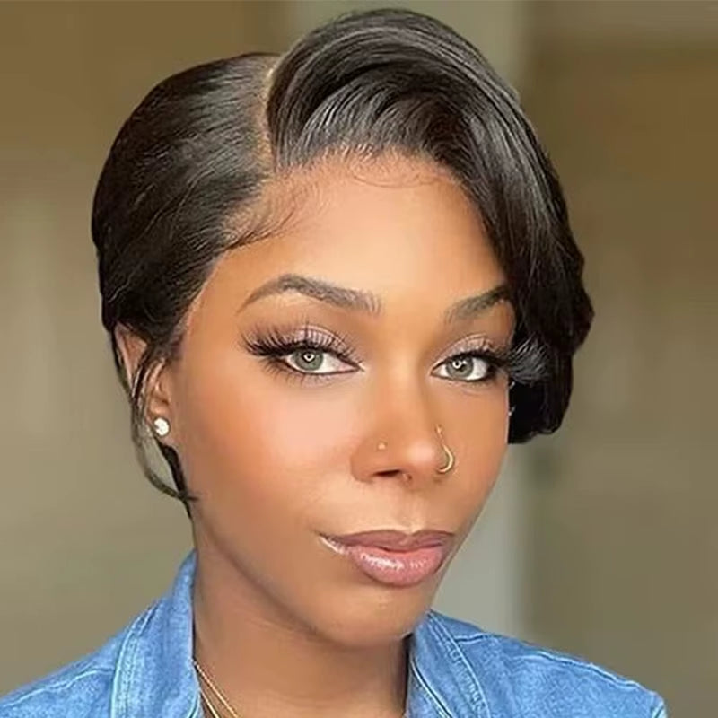 Short Human Hair Wigs Pixie Cut Straight Remy Brazilian Transparent Straight Bob Human Hair Wigs for Black Women