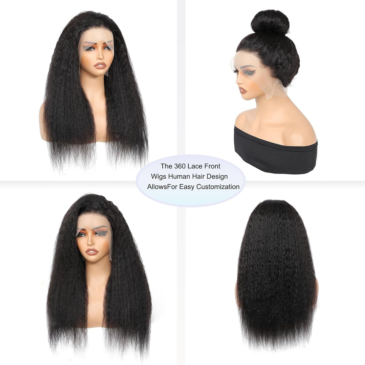 360 Lace Front Wigs Human Hair Kinky Straight Human Hair Wig 200 Density HD Lace Front Wigs Human Hair 360 Wig Human Hair Full Lace Kinky Straight Wig (Natural, 18 Inch)