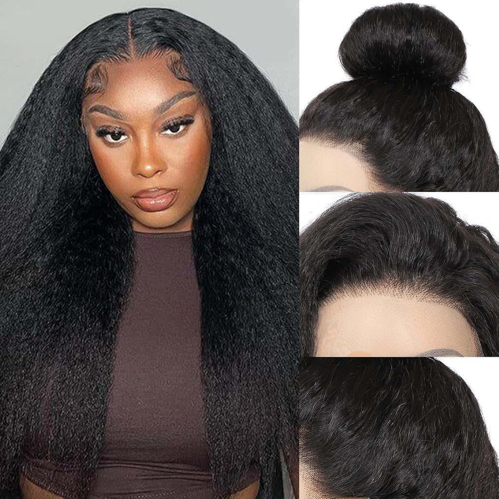 360 Lace Front Wigs Human Hair Kinky Straight Human Hair Wig 200 Density HD Lace Front Wigs Human Hair 360 Wig Human Hair Full Lace Kinky Straight Wig (Natural, 18 Inch)