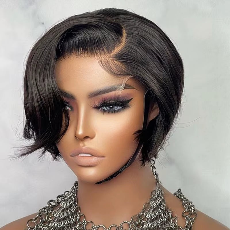 Short Human Hair Wigs Pixie Cut Straight Remy Brazilian Transparent Straight Bob Human Hair Wigs for Black Women