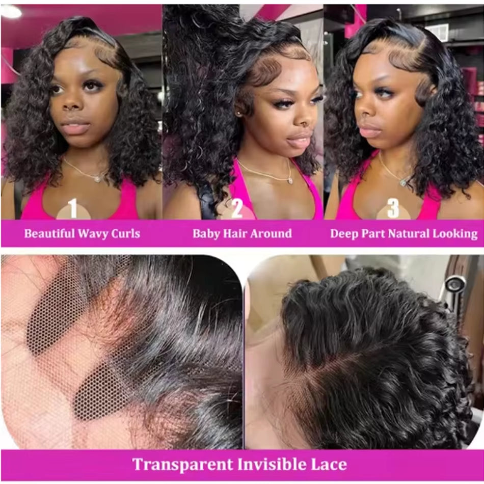 250Density Loose Water Wave Wet and Wavy HD Lace Frontal Brazilian Human Raw Hair Tissage Wig Curly Bob Glueless Cheveux Humain