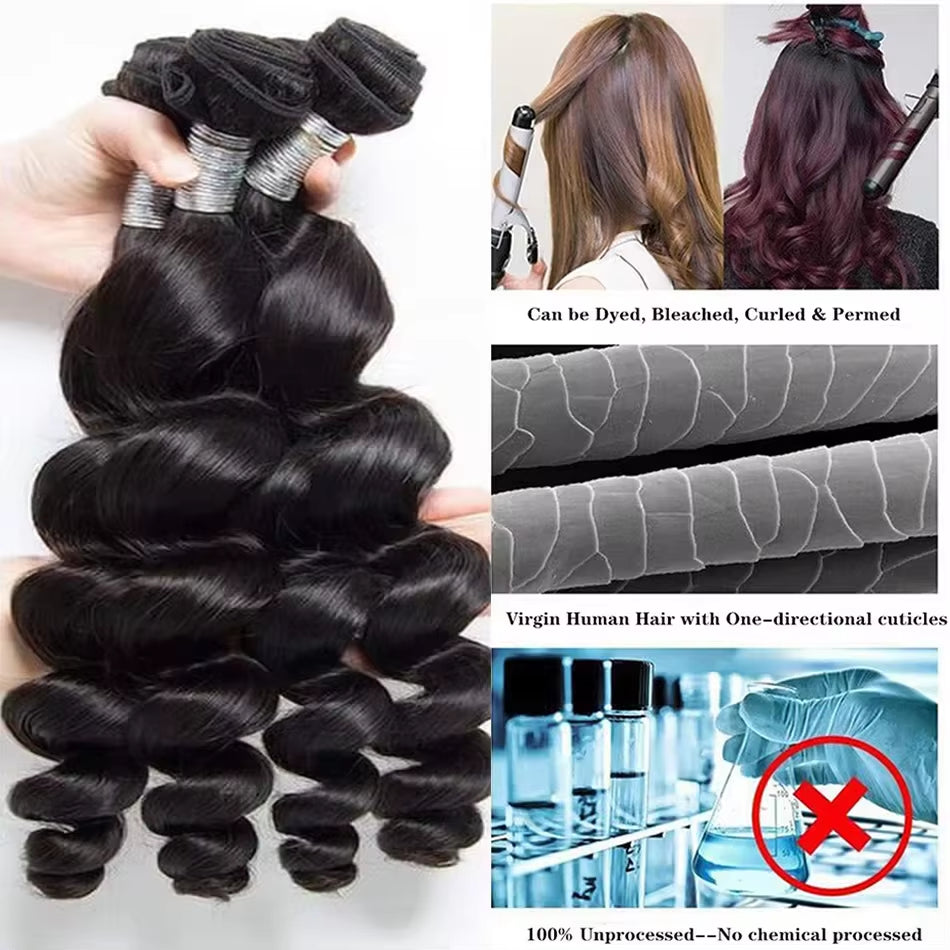 12A Loose Wave Bundles 100% Human Hair Extensions Malaysian Hair Weave Tissage Cheveux Humain Wave 1 3 4 Bundles for Black Women
