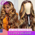 Glueless Highlight Wig Human Hair Body Wave HD Transparent Ombre Colored Human Hair Wigs 4 27 Honey Blonde Lace Front Wig