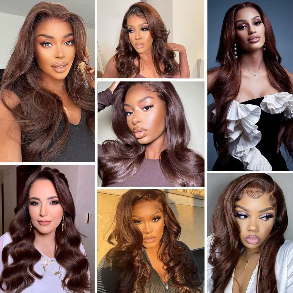 Chocolate Brown 13X6 HD Lace Front Human Hair Wigs for Women Brazilian Body Wave 4X4 13X4 Full Lace Frontal Wigs 100% Human Hair