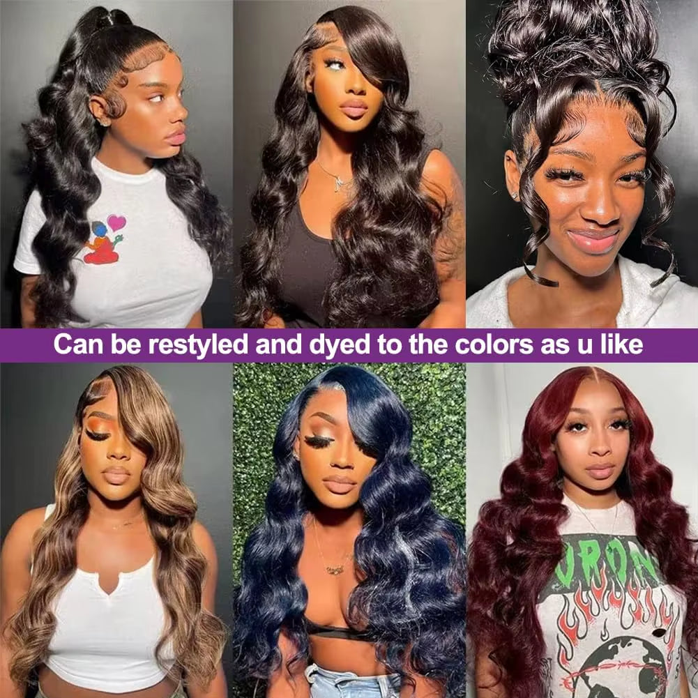 200% Density 360 Full Lace Frontal Wig Human Hair with Drawstring Nature Black Body Wave Human Hair Wig Hidden Strap Pre Plucked
